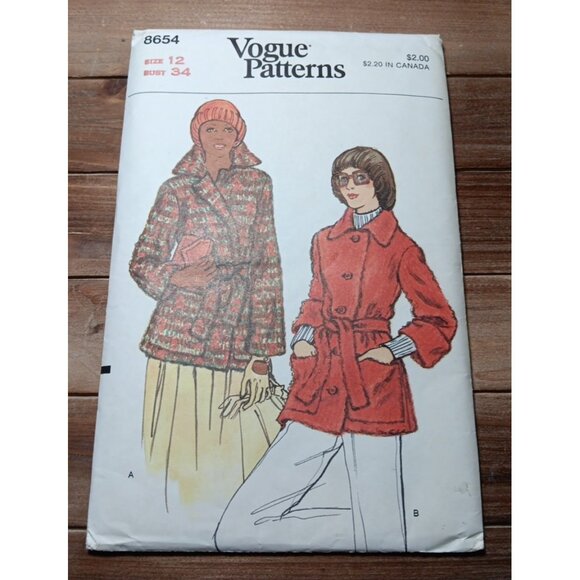 Vintage Vogue 8654 Pattern Misses Loose Fitting Wrap Jacket Uncut - Picture 1 of 6